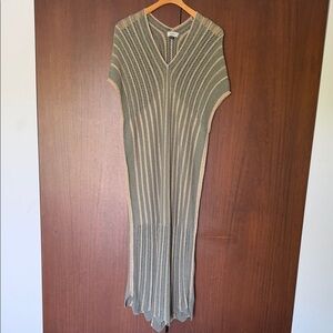 Knit V-Neck Maxi Dress in Sage Green and Sparkly Gold